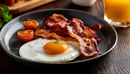 Breakfast with fried eggs and bacon