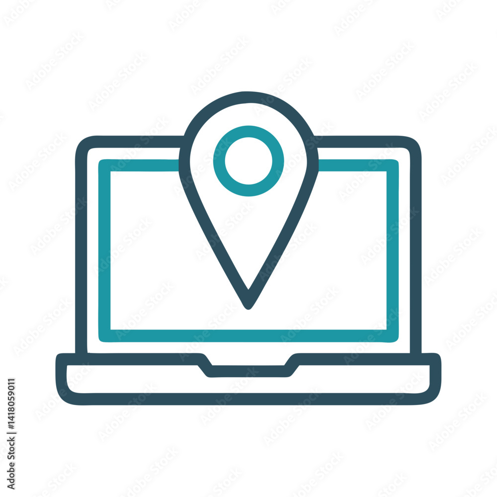 Poster Laptop with Pin Icon Representing Location-Based Services and Online Geolocation Access