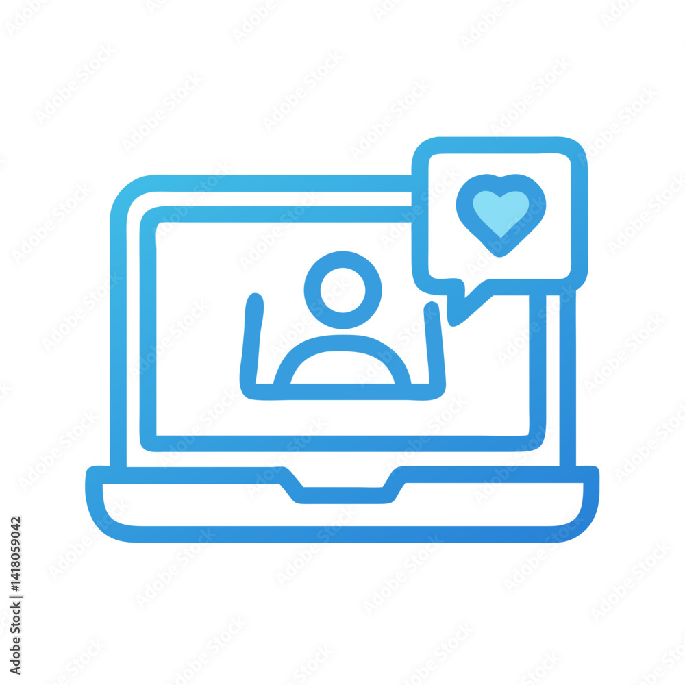 Poster laptop with user icon representing social engagement and online interaction
