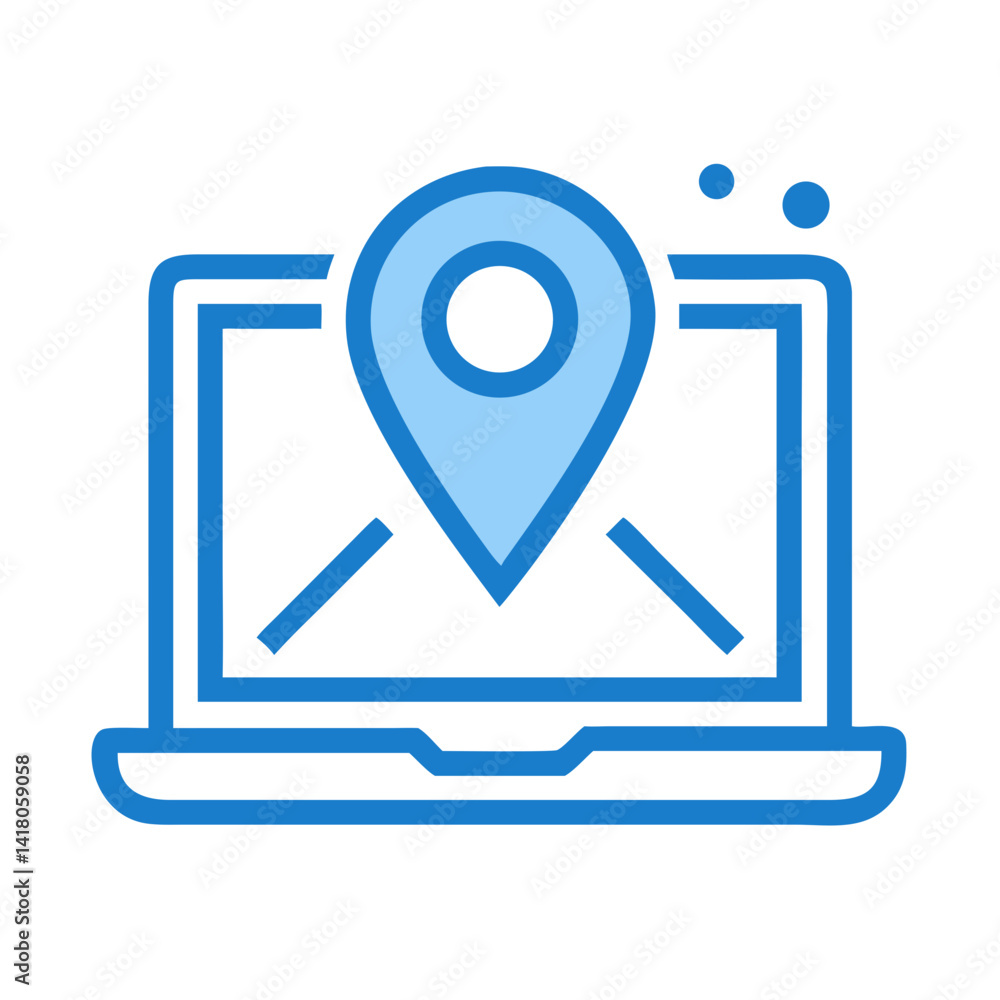 Poster Laptop with Pin Icon Representing Location-Based Services and Online Geolocation Access