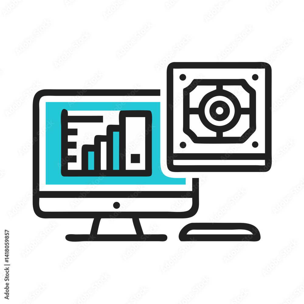 Poster Monitor and GPU Icon Representing Display Performance and Graphics Rendering Capability