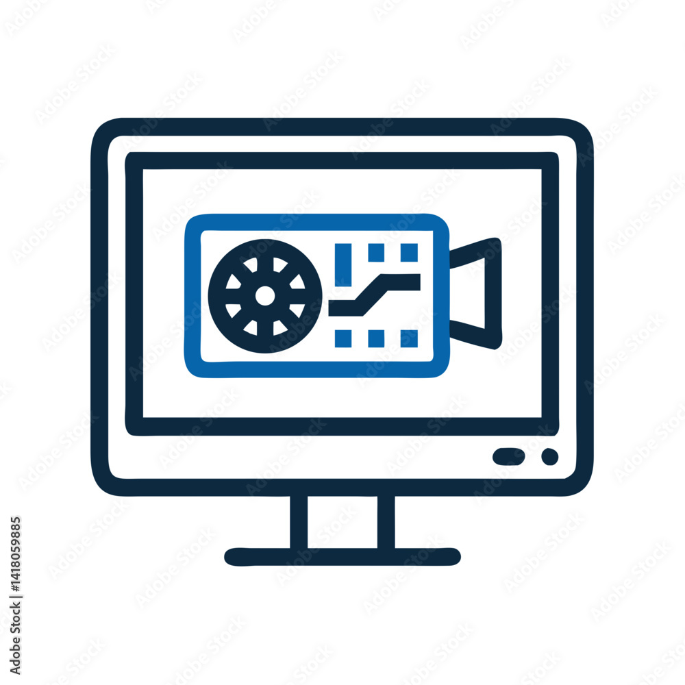 Poster Monitor with GPU Icon Representing Graphics Display and Visual Performance Processing