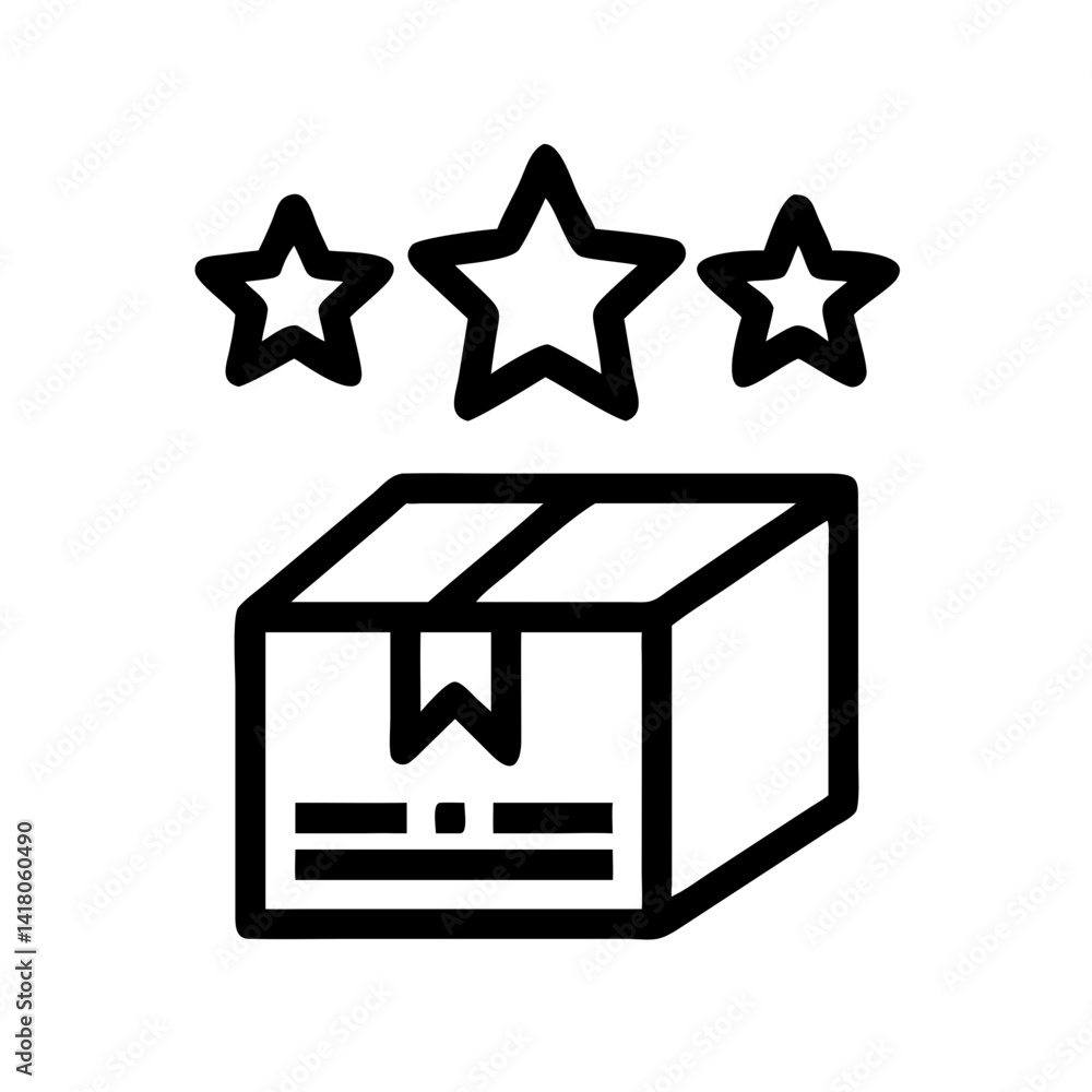 Poster package with star rating icon representing product review and customer feedback