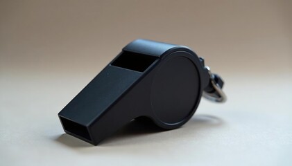 Classic black plastic whistle, simple design, clean background , white background, plastic