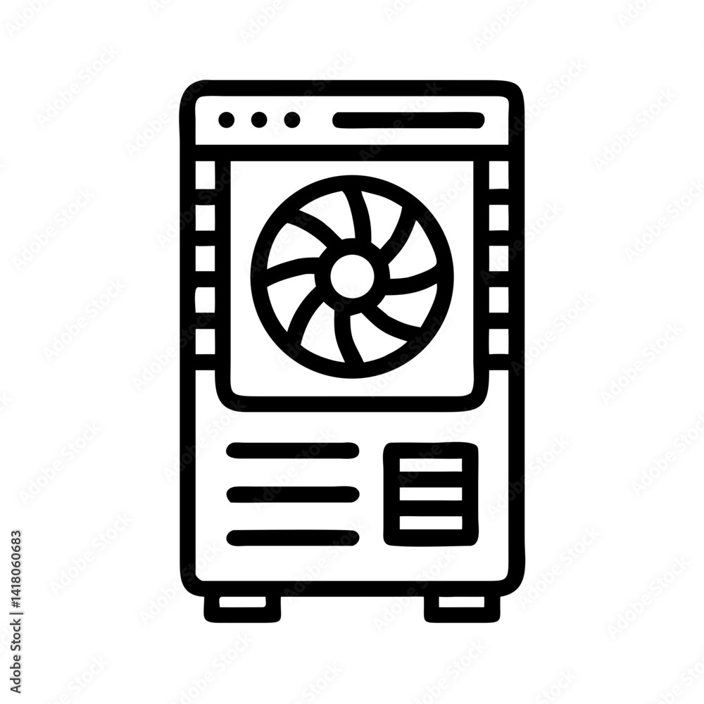 Aufkleber PC Case with Fan Icon Representing Cooling System and Thermal Management Hardware