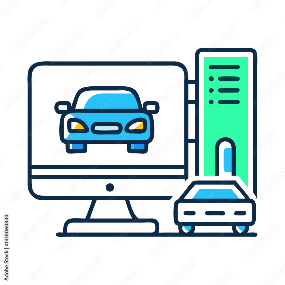 Poster PC with Car Icon Representing Driving Simulation and Automotive Training Software