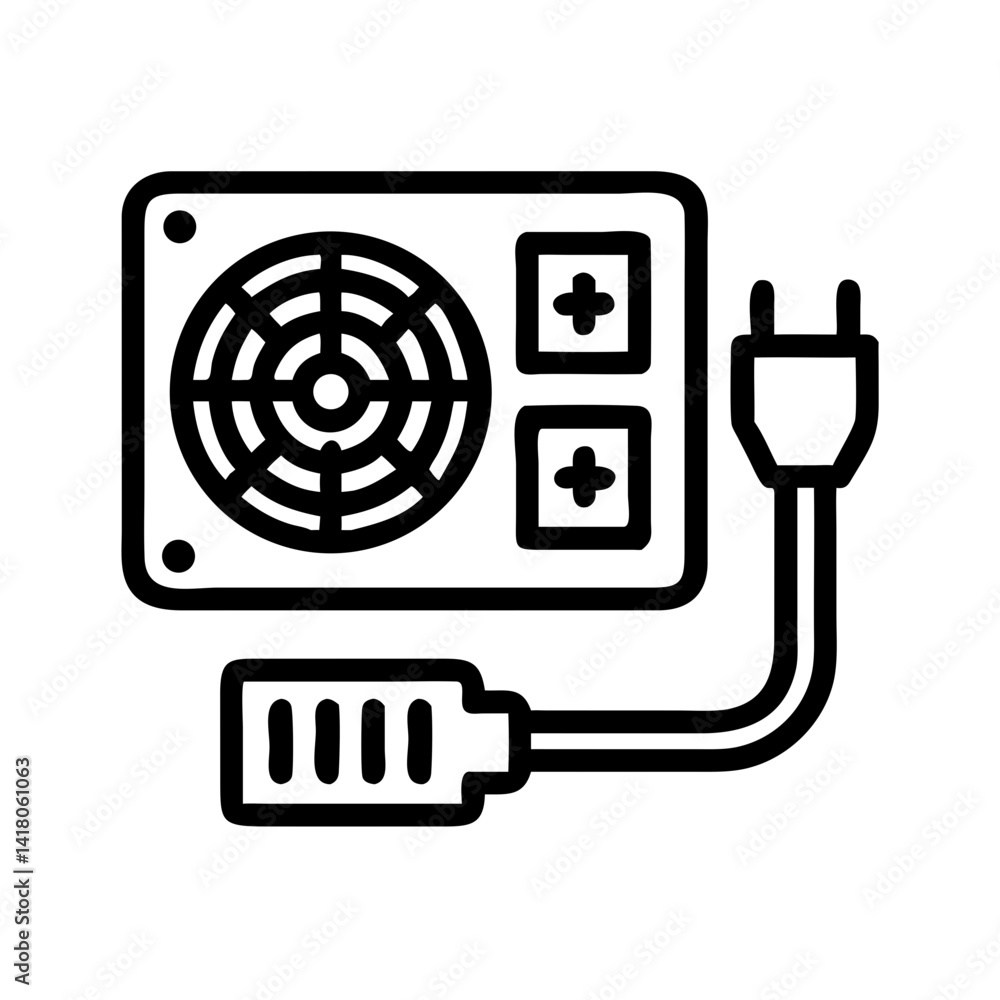 Poster power supply with cable icon representing psu and computer energy source