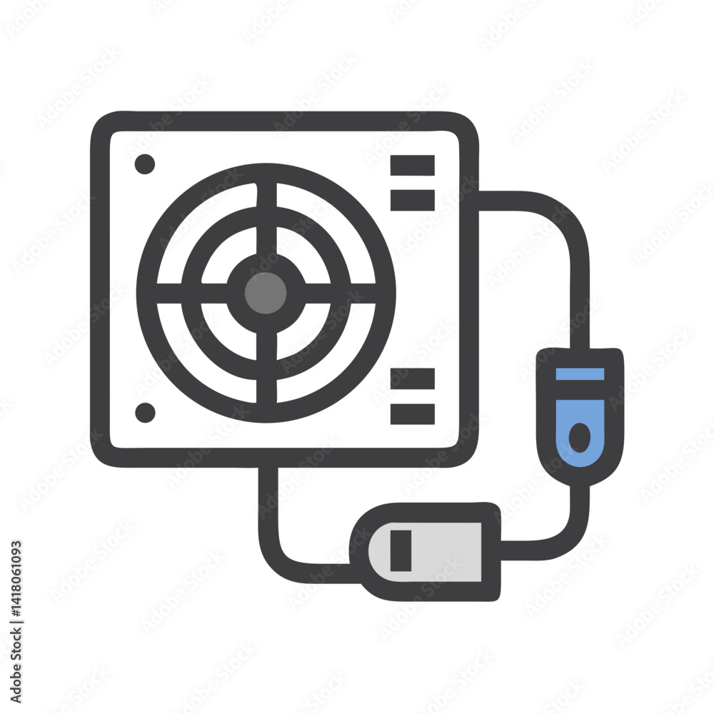 Poster power supply with cable icon representing psu and computer energy source