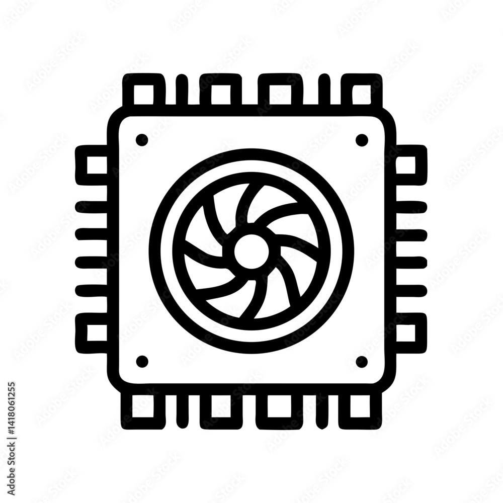 Aufkleber Processor with Fan Icon Representing CPU Cooling and Thermal Management System