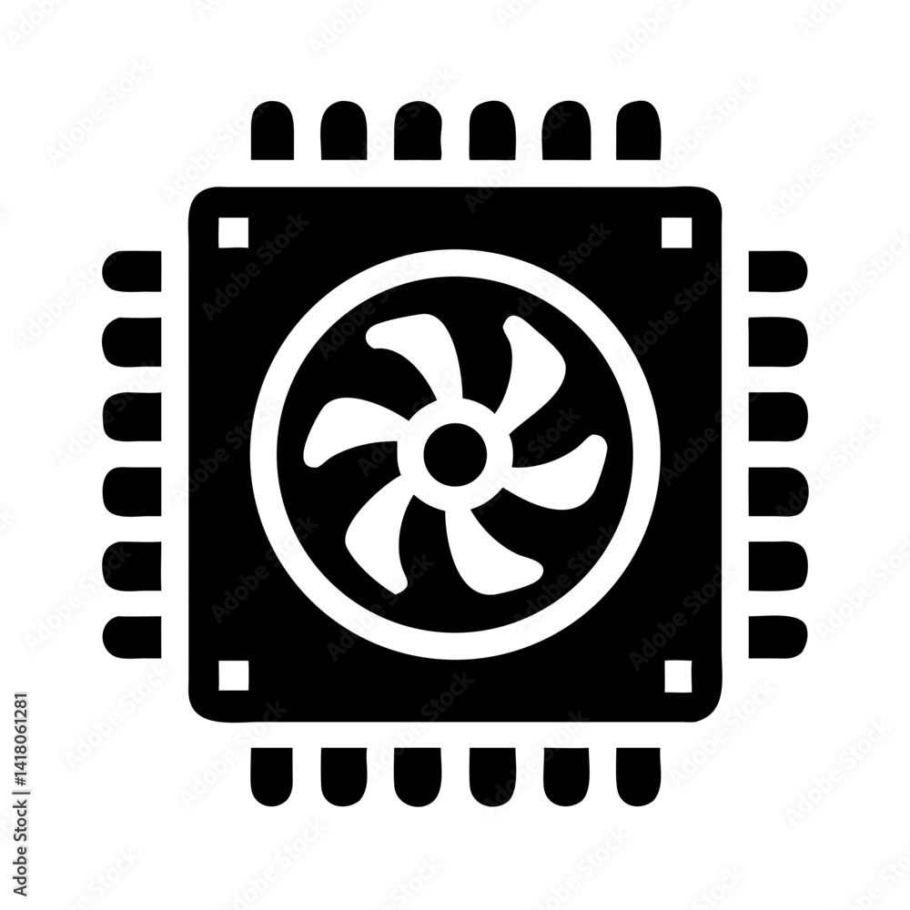 Poster Processor with Fan Icon Representing CPU Cooling and Thermal Management System