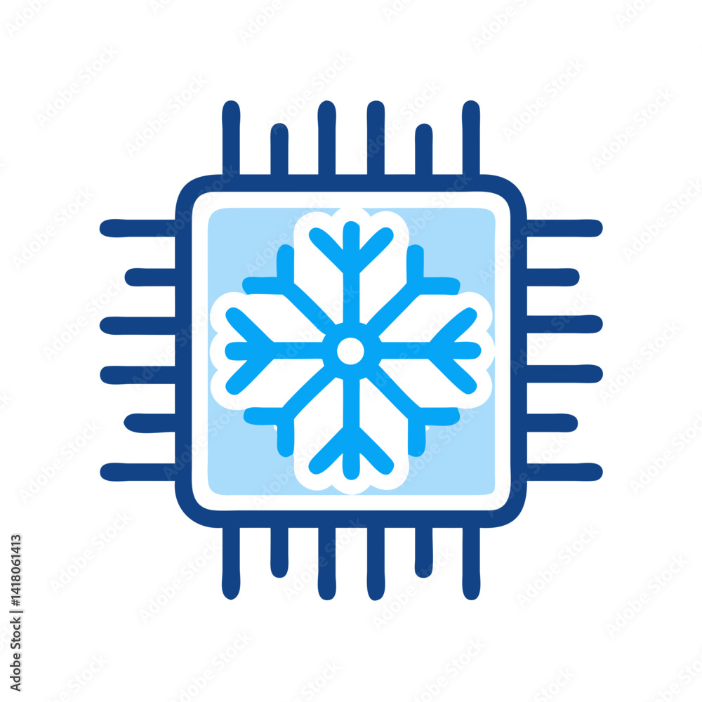 Poster Processor with Snowflake Icon Representing Chip Cooling and Thermal Management