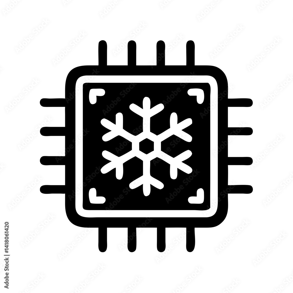 Poster Processor with Snowflake Icon Representing Chip Cooling and Thermal Management