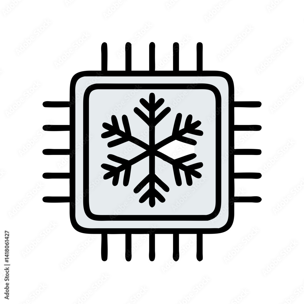 Aufkleber Processor with Snowflake Icon Representing Chip Cooling and Thermal Management