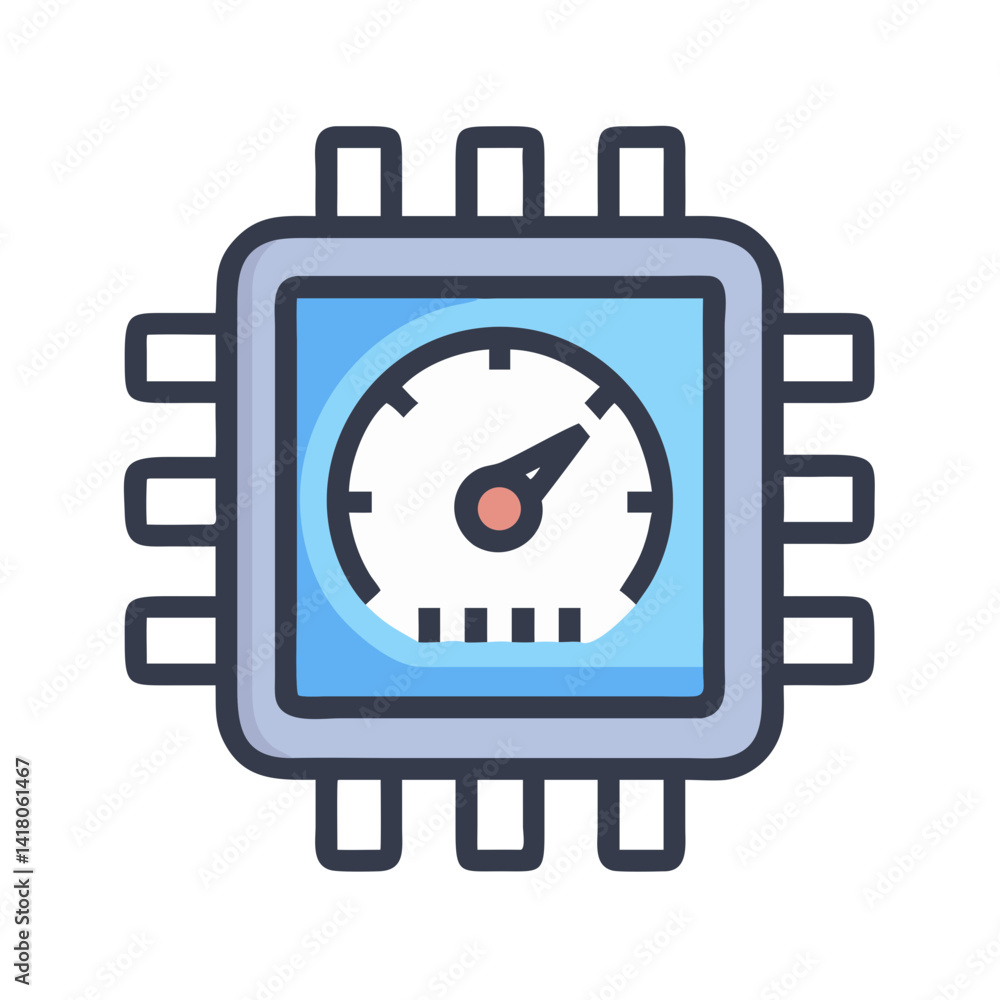 Poster Processor with Speed Gauge Icon Representing CPU Performance and Processing Speed