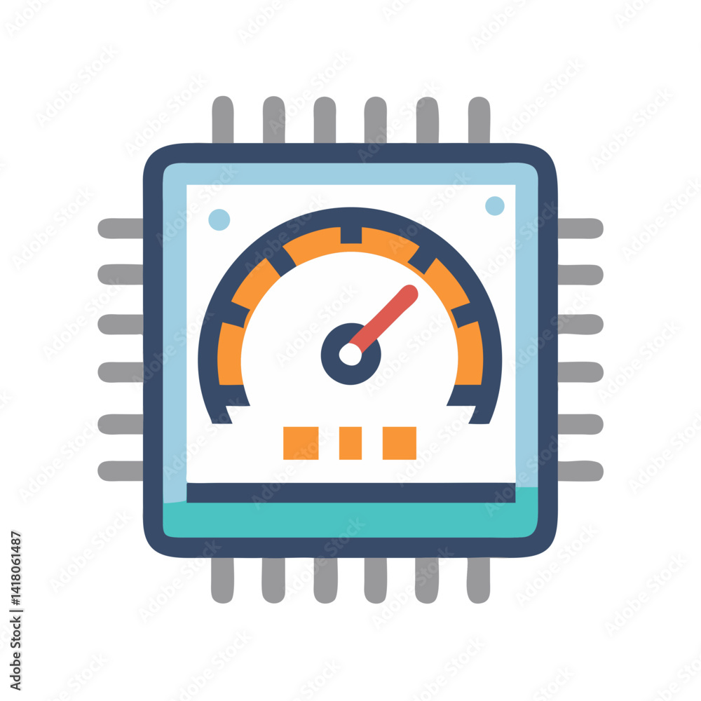 Poster Processor with Speed Gauge Icon Representing CPU Performance and Processing Speed