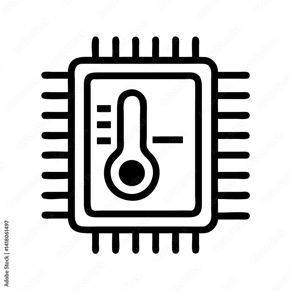 Poster Processor with Thermometer Icon Representing Heat Monitoring and CPU Temperature Control