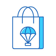 Shopping Bag with Parachute Icon Representing Express Delivery and E-Commerce Shipping