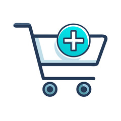 Fototapeta premium Shopping Cart with Plus Icon Representing Add to Cart Function in Online Shopping