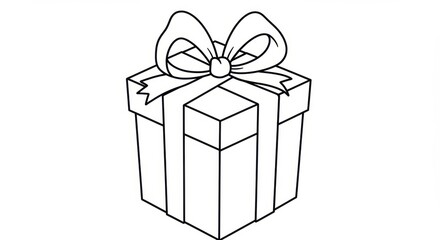 Obraz premium Gift box illustration with ribbon and bow for holiday celebration concept, presented in black and white outline drawing style for festive occasions