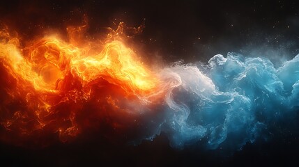 Obraz premium Fiery flames and icy smoke contrasting in a dramatic display.
