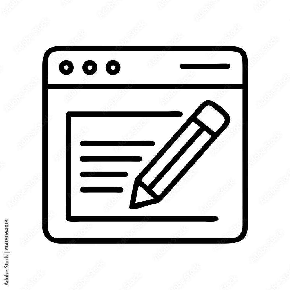 Aufkleber web page with pencil icon representing online editing or content writing