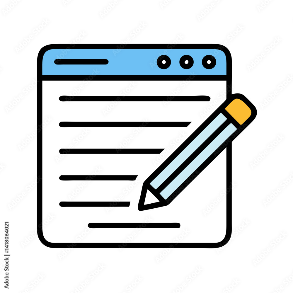 Aufkleber web page with pencil icon representing online editing or content writing
