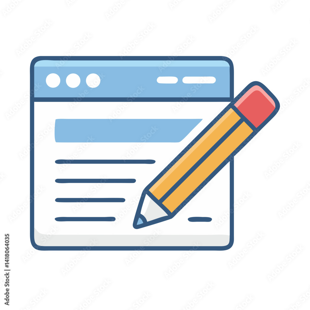 Poster web page with pencil icon representing online editing or content writing