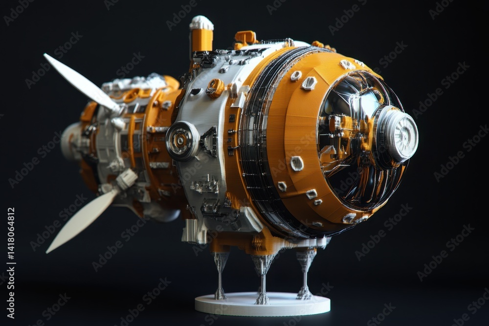 Poster detailed model of a futuristic spacecraft with intricate mechanical features