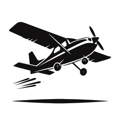 Airplane taking off in a sleek black silhouette style  