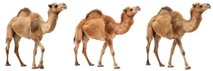  Set of a camel walking on isolated on a transparent background