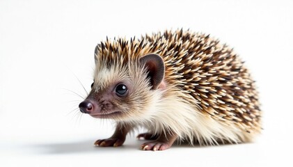 Fototapeta premium Close-up of a single hedgehog against a stark white backdrop , prickles, wild