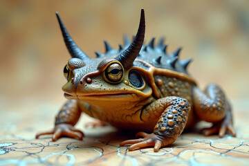 Intricate Wired Horned Toad Sculpture, A Fusion of Nature and Technology Displaying Advanced Craftsmanship in a Detailed and Unique Design for Artistic Appeal