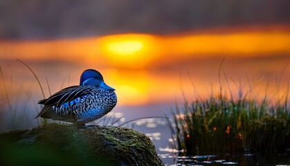 Blue Winged Teal at sunset