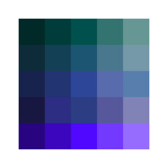 Cool tone palette. Square shade grid. Dark blue to violet. Vector pigment structure.
