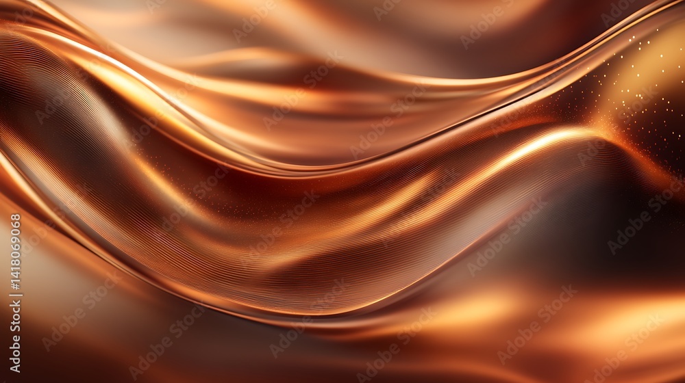 Poster dynamic flowing waves in orange and white, abstract image with flowing orange, white, and brown wave