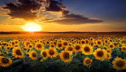 Obraz premium Yellow sunflowers on the sunset at sunset