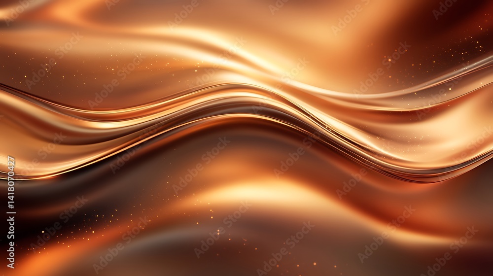 Poster dynamic flowing waves in orange and white, abstract image with flowing orange, white, and brown wave
