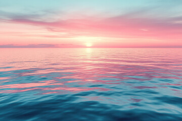 Obraz premium Sunset over ocean with pink sky.