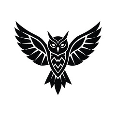 A silhouette flying owl vector art illustration