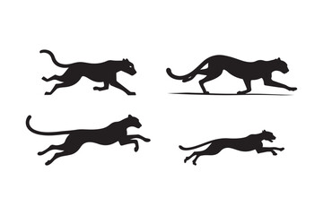 Running Cheetah Silhouettes Vector Set Fast Wild Animal Icons in Motion