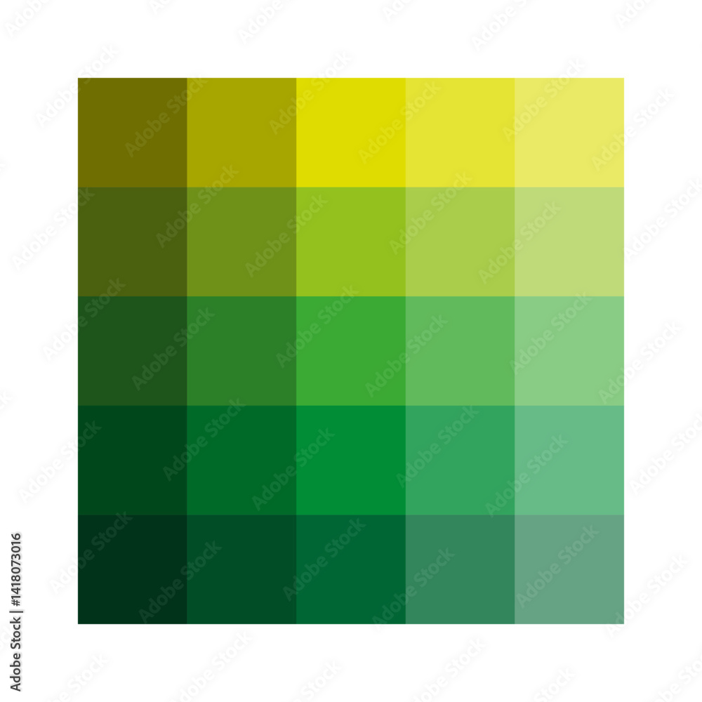 Poster green color grid. natural tone vector. square palette tiles. gradient block view.