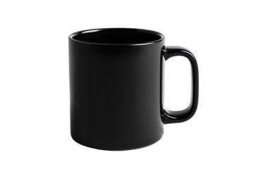 Isolated black coffee mug mockup blank ceramic cup for branding art on transparent background