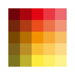 Color tile palette. Warm tone blocks. Yellow red gradient. Vector swatch sample.