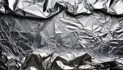 Crumpled tin foil background with torn wrinkled paper edges