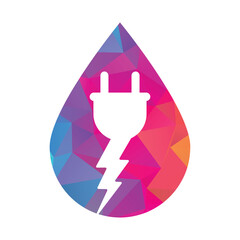 Plug thunder drop shape vector logo design illustration.