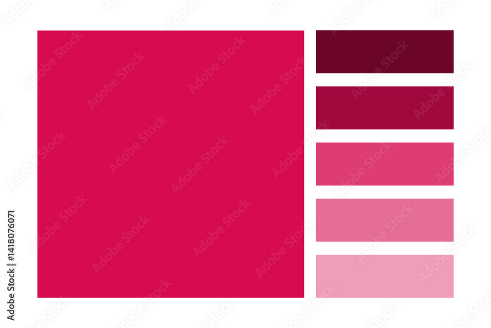 Poster pink color palette. gradient vector block. rectangular swatch tones. bright rosy hues.