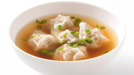 Fresh Dumpling Soup with Tender Wrappers in Savory Broth and Topped with Chopped Green Onions