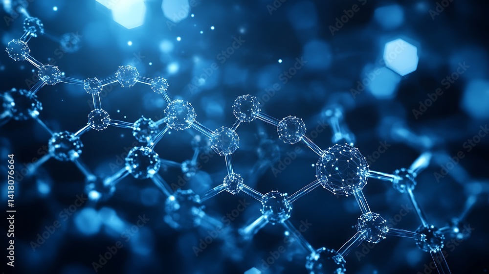 Aufkleber glowing blue molecular structure in 3d rendering