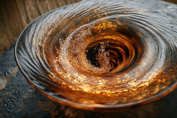 A glass filled with shimmering gold water, radiating gentle light.