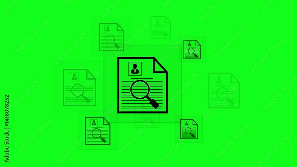 Poster personal document research and quality control for job. document with research bar icon animation, p